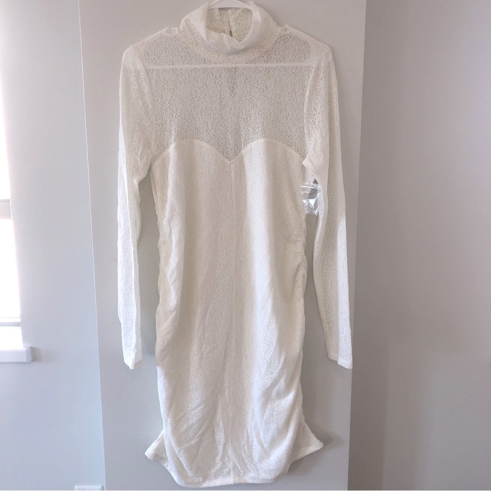 Open Edit White Long Sleeve Lace Dress